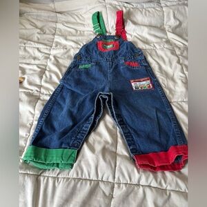 OshKosh B'gosh Blue Overalls with Red and Green Accents
